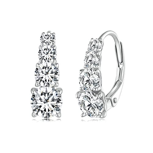 BIXPAK Boucles d'oreilles créoles en moissanite de 5 mm, petites créoles hypoallergéniques en argent sterling 925, boucles d'oreilles élégantes à charnière Huggie for femme, épouse, mère, fille, cadea
