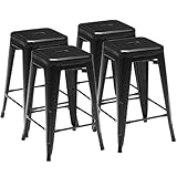 Sweetcrispy Metal Bar Stools Set of 4, 24 Inch Stackable Restaurant Classic Trattoria Metal Chairs, Backless Counter Height Barstool Chairs for Dining Room, Kitchen Island, Indoor Outdoor Use, Black