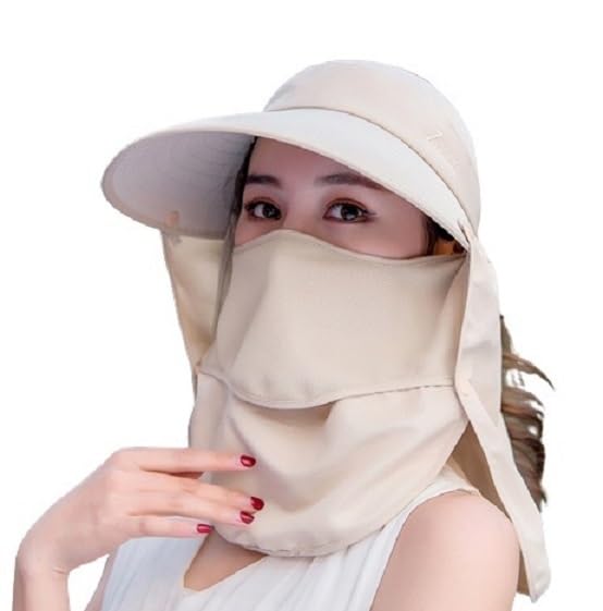 Women Wide Brim Face Mask Sun Hat Sunvisor Detachable Neck Face Flap Ponytail UV Protection Sun Hat Garden Fishing Hiking Sun Protection Sun Visor