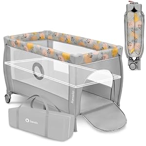 Lionelo Stefi Plus 2-in-1 Reisebett und Laufstall bis 15 kg Babybett Kinderreisebett mit Matratze Seitlicher Eingang mit Reißverschluss Hochwertige Schaumstoffmatratze
