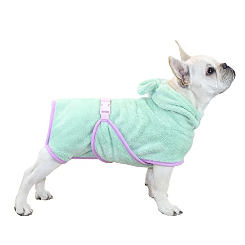 BT Bear Dog Bathrobe,Super Absorbent Dog Quick Drying Microfiber Coat Hooded Bath Towel for Puppy Small Medium Large Dogs(XL,Green)