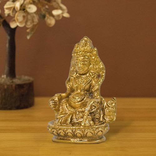 Image of CRAFTHUT Brass Lord Kubera Idol 3.1 Inch (200g) | Handcrafted Wealth God Statue for Vastu Pooja Room Temple Decor