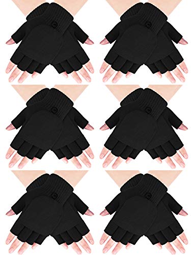 SATINIOR 6 Pairs Winter Convertible Fingerless Gloves for Women Men Warm Knitted Mittens Flap Cover...