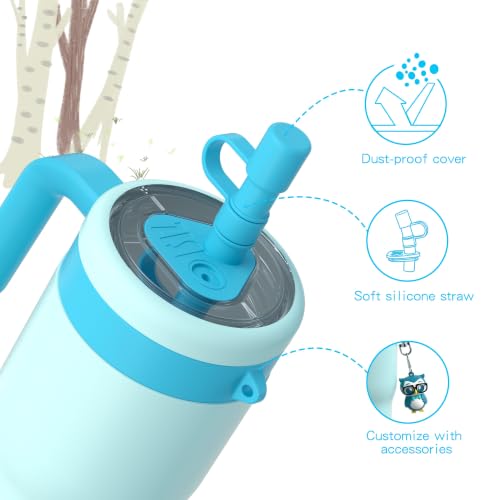 Image of OISIZ 14oz Kids Tumbler with Straw Lid & Handle,Kids Cup with Animal Accessory for School,Kids Water Bottles with Dust-proof Cover,Leakproof Bottles,316 Stainless Steel,Keep Cold 24 Hours-sky blue