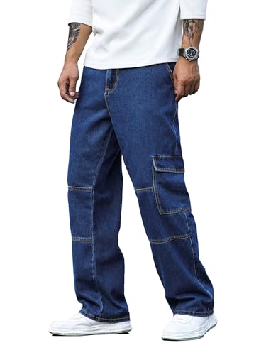 Image of Noble Monk Loose Fit Men's Flip Pocket Jean || Mens Stylish Loose Fit Denim Cargo || Multi-Pocket Styling Pant|| Men Jeans || Jeans for Men
