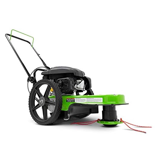 TAZZ One-Piece Steel Deck, 22” Cutting Swath, Never Kill, Fold Down Handlebars 35258 Walk-Behind String Mower/Trimmer, 150cc 4-Cycle Gas Engine, Large 14" Wheels, Green