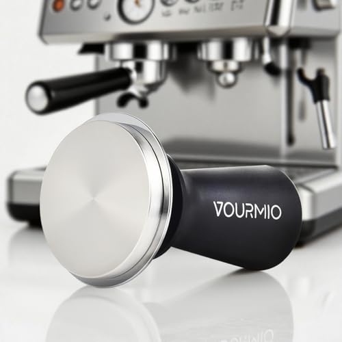 Image of Espresso Tamper 58mm - Spring Loaded Coffee Tamper with Flat Stainless Steel Base, Compatible with Breville 58mm Portafilter Basket, Professional Barista Accessories, Black