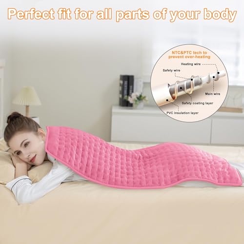 Image of Heating Pad,Electric Heating Pads,Heating Pad for Back,Pink,40x20 Inch | Heating Pads for Shoulder,Neck,Abdomen,Knee,Arms,Legs,Heat Pad for Birthday Father Mother Gift Women Men,6 Heat Settings