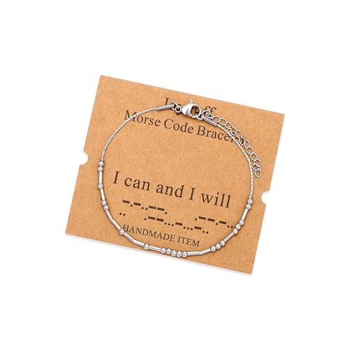 Image of JoycuFF Inspirational Morse Code Bracelets for Women Silver Beads Jewelry Encouragement Mantra Gifts for Her