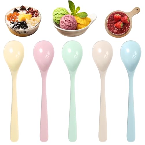 5 Stück Eierlöffel Plastiklöffel Wiederverwendbarer Dessertlöffel Kleine Löffel Dauerhaft Bunter Langer Plastiklöffel Anti Fall Geschirr für...