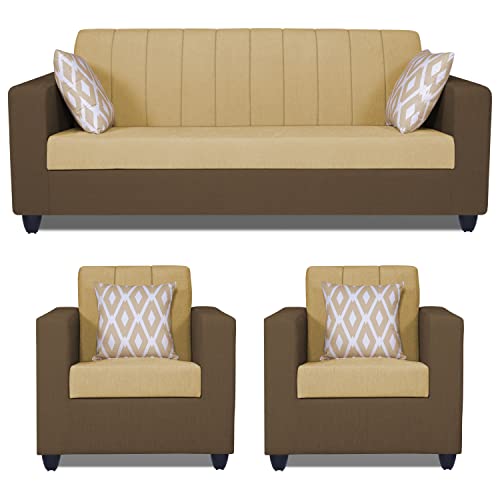 Image of Adorn India Rio Highback 3+1+1 5 Seater Sofa Set (Brown & Beige) (3 Year Warranty)