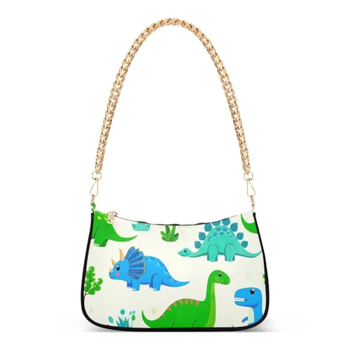Cute Cartoon Dinosaurs Handbag Medium Womens Shoulder Handbag Aesthetic Hobo Clutch Purse Zipper Closure Chain Strap