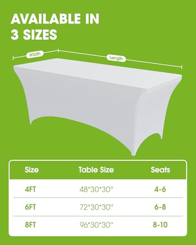 Pureegg Spandex Tablecloth 6ft - 2 Pack, Fitted and Tight Cloth for Rectangle Table, Wrinkle-Free and Stretch Table Cover for Party, Wedding, Banquet and Birthday, White - Image 4