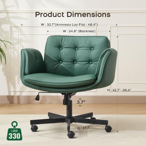 Image of amseatec Criss Cross Office Chair, PU Leather Vanity Chair with 5-Level Adjustable Armrests & Swivel, Ergonomic Criss Cross Chair for Home Office Bedroom Makeup（Green）