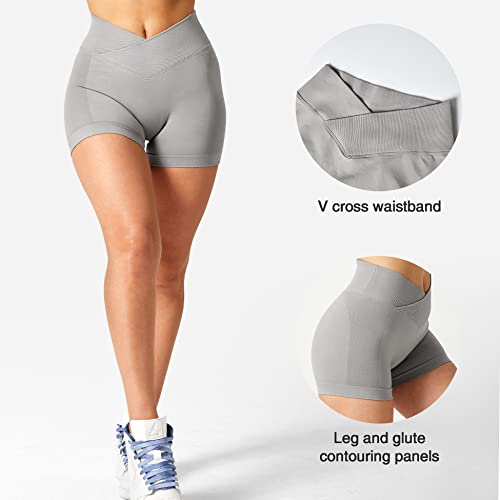 Yeoreo Scrunch Workout Shorts Women Butt Lifting 3.5" Seamless V Waist Amplify Shorts Sport Gym Shorts Light Grey X-Small #TOP2
