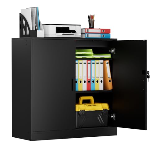 anrekl Armoire de Bureau, Meuble Rangement Bureau Fermant à clé, Armoire de Rangement pour Garage Salon Chambre Buffet Imprimante Papier Administratif avec 2 Porte, Placages Réglables, Noir