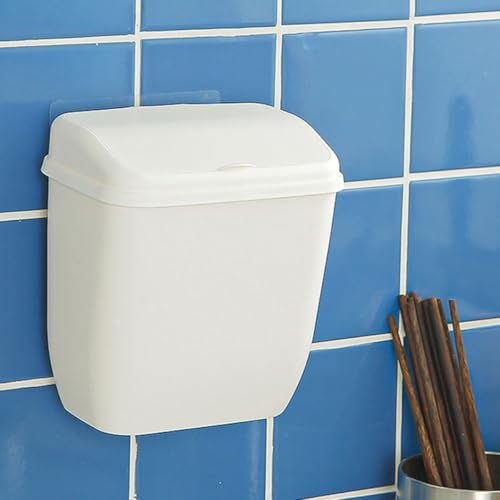 Caneca de basura pequeña blanca para cocina con tapa y colgante miniatura 7