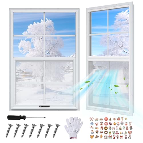 2 Pack 24 x 36 Shed Windows with White Frame Flush Mount Small Window with PC Screen for Shed for Shed Chicken Coop Household Playhouse Garage