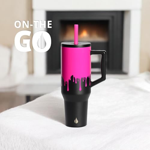 Image of Elemental Spill Proof 40oz Insulated Tumbler with Handle & Straw Travel Mug | Stainless Steel Commuter Travel Coffee Mug for Cold Beverages, Includes 2 Straws & a Spill Proof Lid for Everyday Use
