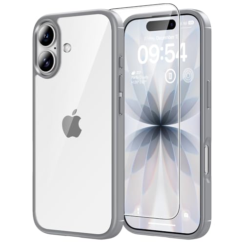 Image of TAURI for iPhone 17 Case, with Screen Protector, Grey | Full Camera Protection, Anti-Yellowing Military-Grade Protection Shockproof Slim Phone Case for iPhone 17
