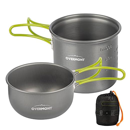 Overmont 2pics Kit de Utensilios de Cocina vajilla ollas para Camping Senderismo excursión al Aire Libre de Aluminio