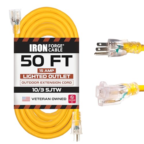 Iron Forge Cable Outdoor Extension Cord 50 Ft - 10 Gauge Heavy Duty Extension Cord, 15 AMP, 10/3...