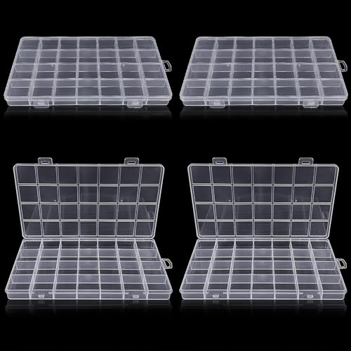 Littlegaofeithing - Caja de almacenamiento de plástico con 28 compartimentos, caja transparente para pequeñas piezas de plástico con etiqueta, artesanía, perlas, joyas, pequeñas piezas