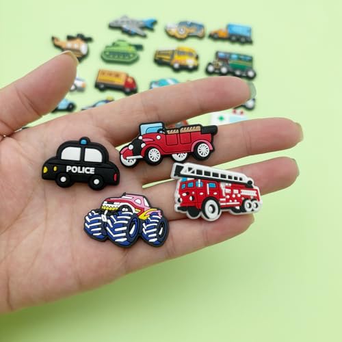 Eooberr 23PCS Vehicle Theme Shoe Charms - Soft Rubber Truck, Airplane, Construction Car Accessories for Kids DIY Shoe Decoration Charms