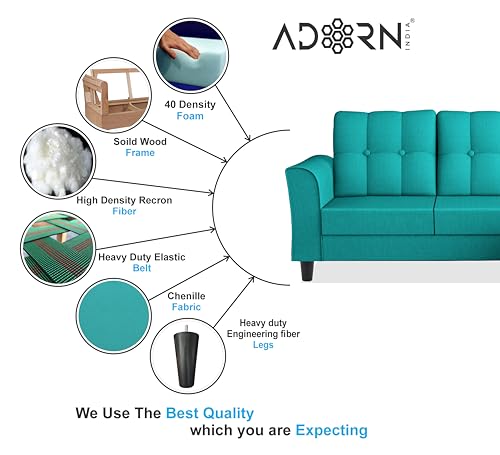 Image of Adorn India Maddox Tufted L Shape 6 Seater Sofa Set RHS (Aqua Blue) (3 Year Warranty)
