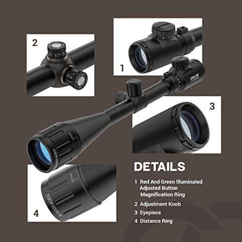 ESSLNB Air Rifle Scope 6-24x50 with Mil-Dot Rangefinder AOEG 5 Brightness Settings Red Dot Sight with 20mm/22mm Picatinny Rail Mount and Covers for Hunting - Image 6