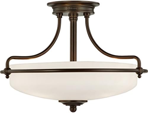 Quoizel Griffin Semi-Flush Mount Ceiling Light, 17 Inch 3-Light Palladian Bronze Opal-Etched Frosted Glass Shade, Hanging Light Fixture for Hallway, Kitchen, Bedroom, Dining, Farmhouse or Office