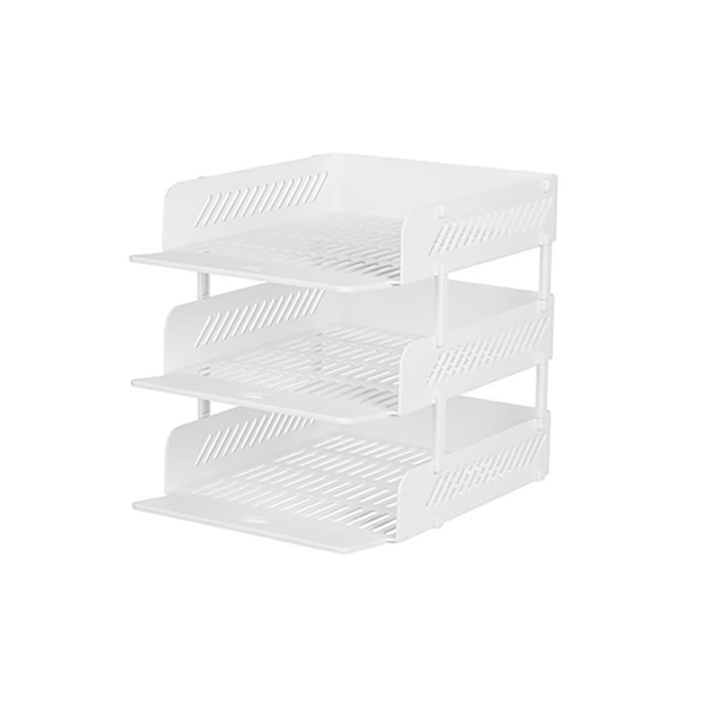 J9V4G6S3B5 Desktop File Rack 3 Trays Paper Organizer Letter Tray Desk File, Sorter for Office(White)