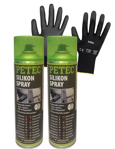 ILODA Schutzhandschuh + 3 x 400ml PETEC Silikonpflegespray, Silikonspray, Silikon Pflege Spray, Gummispray