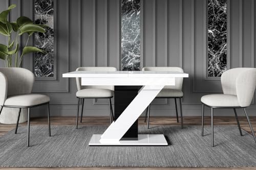 ALTDECOR Esstisch ausziehbar, ideal als Küchentisch, Esszimmertisch - oder Wohnzimmertisch, solide Konstruktion aus Möbelplatte, 120-160x80x75 cm - Hochglanz Weiß/Hochglanz Schwarz - Eva