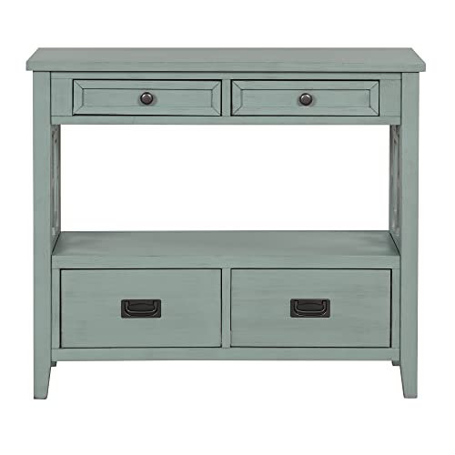 CuisinSmart 36" Farmhouse Console Table with 4 Drawers, Buffet Cabinet Sofa Table with Storage Shelf for Entryway Hallway Kitchen Green