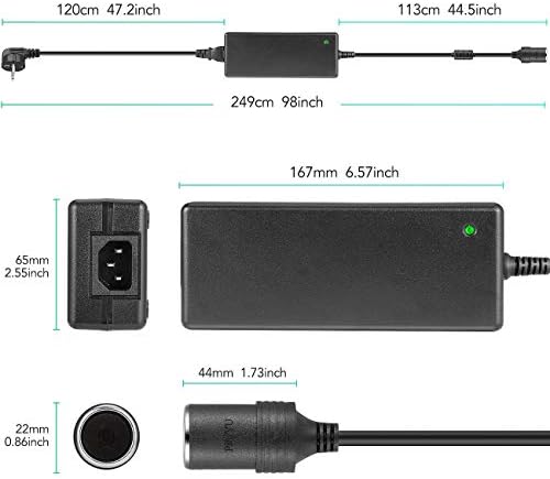 AGPTEK adapter sieciowy, przetwornica napięcia od 100 do 240 V na 12 V/10 A, falownik z gniazdem zapalniczki do kompresora lodówki, lamp LED i wentylatorów