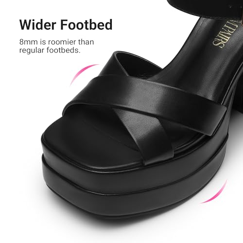 DREAM PAIRS DREAM PAIRS Women's Platform Chunky Heels Square Open Toe Ankle Strap High Heeled Sandals Y2K Shoes for Party Brunch,Size 11,Black,SDHS2330W