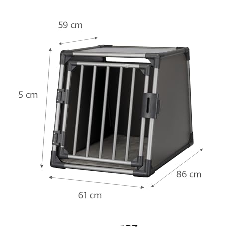 TRIXIE Hunde-Transportbox Aluminium in graphit – M: 55 × 61 × 74 cm, stabile und geräuscharme Hundebox mit abgeschrägten Seiten, Sicherheitsverschluss & rutschfester Liegematte – 39337