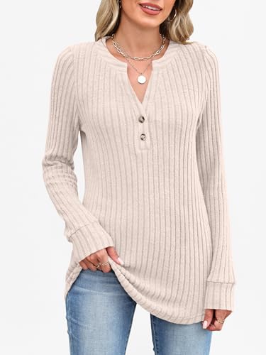 ANRABESS Womens Long Sleeve Henley Shirts 2025 Fall Tunic Tops Ribbed Knit Lightweight Sweaters Dressy Casual Blouse Outfits2