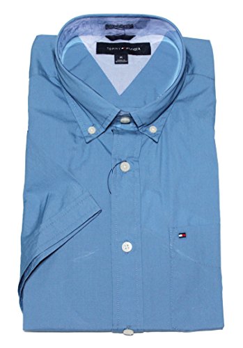 Tommy Hilfiger Mens Classic Fit Short Sleeve Woven Shirt, Mainsail Blue, Medium