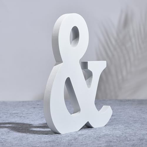 AOOLADA 10 Inch Wooden Letter for Wall Decor, Large White Wood Standing Letters for DIY Crafts and Wedding Birthday Party Decoration, Paintable Stand Up Alphabet Letters(Letter &)