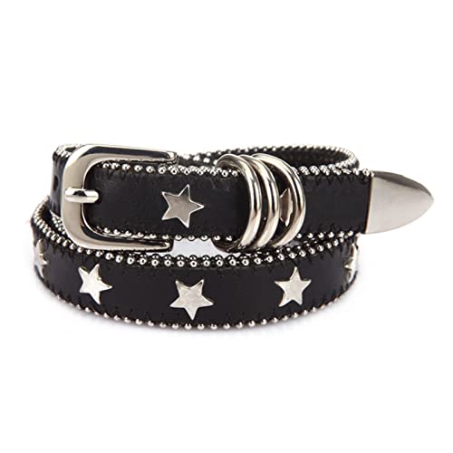 OBASDFD Cinturón con tachuelas for mujer, estilo punk rock, hip hop, de piel auténtica, ojales y remaches, ideal for cosplay Halloween, 20 mm 30(20mm,105cm(34'~36'))