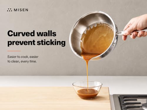 Image of Misen 5-Ply Stainless Steel Saucier with Lid- Induction-Compatible Pan with Curved Sides for Smooth Stirring - Oven Safe to 800F - Even Heat Distribution & Ergonomic Handle - 3 QT