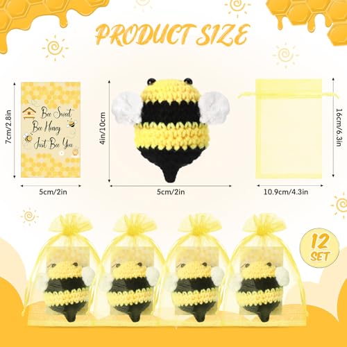 Image of HyDren 12 Sets Emotional Crochet Bee Encouraging Handmade Crocheted Honey Bee Gifts Collectible with Positive Card Organza Bag for Employee Coworker Volunteer