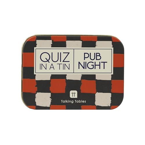 Talking Tables QUIZ IN A TIN Pub Night Quiz Game Trivia Card Travel Game for Adults, 200 Questions Double Sided Cards Pub Themed Nights, Portable Pocket Size Fun for Friends, Ages 14+, PLASTIC FREE