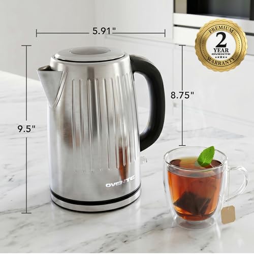 Image of OVENTE 1.7L Stainless Steel Electric Kettle, 1750W Power, Silver KS711S | Fast Boiling Heater, BPA Free, Cordless Body Design, Auto Shut-Off, Boil-Dry Protection, Indicator Light and Removable Filter