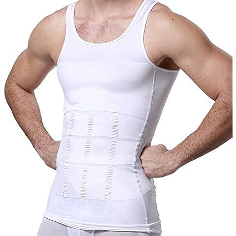 PHCOMRICH Mens Slimming Body Shaper Vest Shirt Abs Abdomen Slim,White M Cover