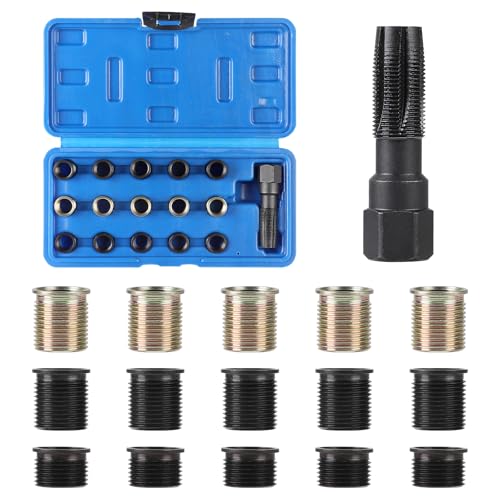 efuturetime 16 Pcs Kit de Réparation pour Filetage de Bougies d'allumage M14 X 1,25mm, Réparation du Filet Endommagé de Bougie sur Les Culasse, Voitures et Tondeuses à Gazon