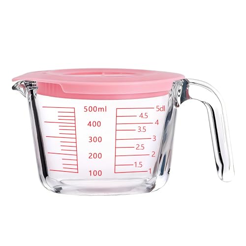 Jarra medidora de vidrio con tapa 2 CUP rosa miniatura 1