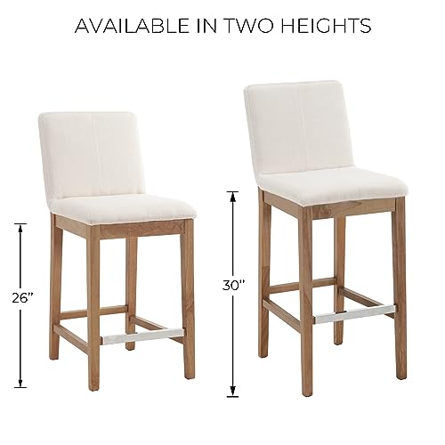 LZAREAL Bar Stools Set of 2, 30\'\' Modern Upholstered Barstools with Natural Wood Leg, Stool Chair for Kitchen Island, Home Bar, High Table, Pub, Linen Beige - Thumbnail 7